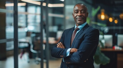 Fototapeta premium Portrait of mature black middle-aged manager business man, AI generated image
