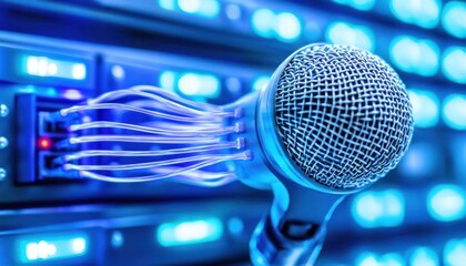 Podcast microphone server room digital audio broadcasting