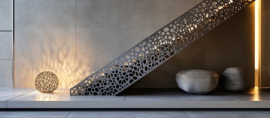 Intricately designed metal staircase frame enhancing modern architectural interiors with decorative elements and stylish lighting accents
