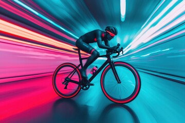 Fototapeta premium Dynamic Cyclist in Motion with Vibrant Neon Light Effects