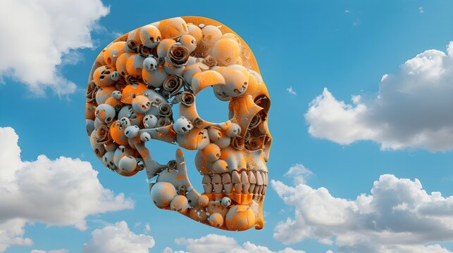 Intricate Skull Design Against a Blue Sky