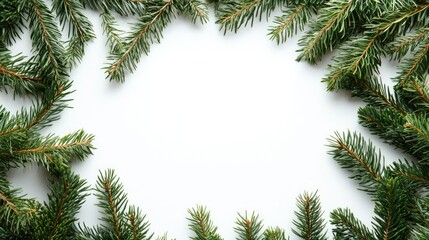Pine Branches Frame on Minimal White Background for Tropical Mockup Promotion and Design Use