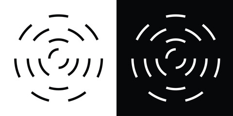 Circular ripple icons. Concentric circles with whole and broken lines. Vortex, sonar wave, soundwave, sunburst, signal, pain, target, aim signs on white background. Vector illustration in eps 10.