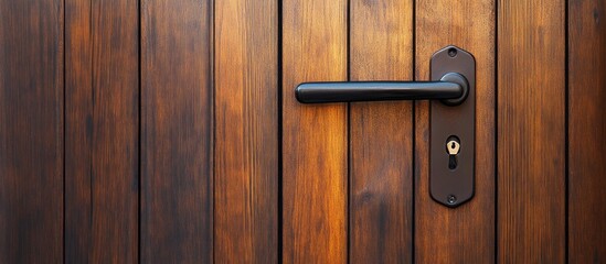 Obraz premium Sleek modern brown wooden door handle design with keyhole ideal for contemporary home entryway decor