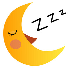 Moon with sleeping face character for bedtime icon.