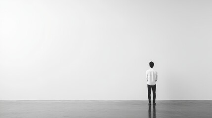 Obraz premium Bright and modern business office interior featuring a clean white open space with a blank wall, ideal for professional and corporate environments