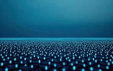 Naklejka premium Vast Field of Glowing Blue Dots on a Dark Background at Dusk