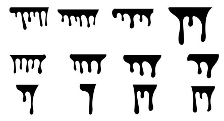 Pixel perfect icon set of ink drop drip oil melting paint liquid dripping stain splash splatter melted sweet dessert. Thin line icons flat isolated on transparent background. vector illustrations