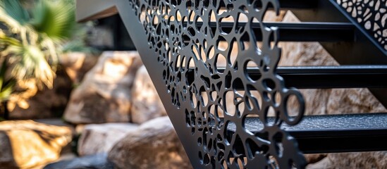 Intricate metal staircase frame showcasing modern architectural design elements with detailed textures for contemporary decor styles