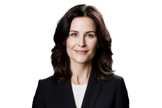 Portrait of a smiling businesswoman manager in a suit, isolated on transparent background