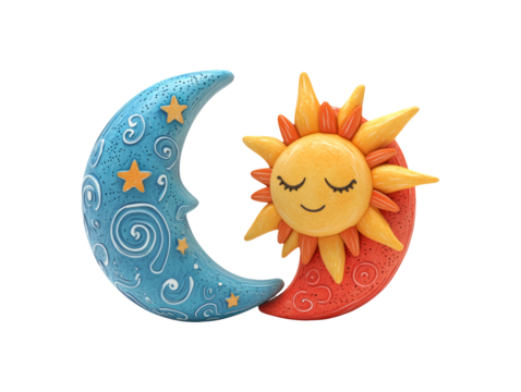 Playful 3D Abstract Doodle of Sun and Moon Shapes in Bright Colors - Powered by Adobe