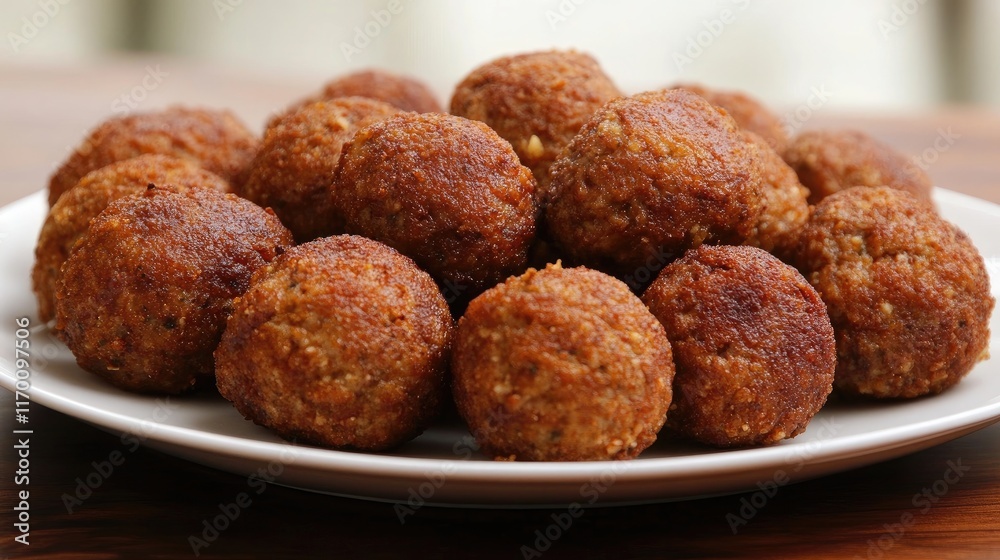 Sticker Delicious golden brown meatballs served on a white plate showcasing a savory dish perfect for Italian cuisine enthusiasts