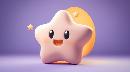 Cute pink clay star icon on purple background whimsical art