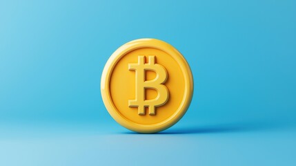 Bitcoin symbol coin on blue background minimalist design digital art