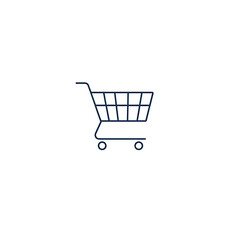 A minimalist shopping cart icon, clean lines, simple design, white background, vector style, flat design.