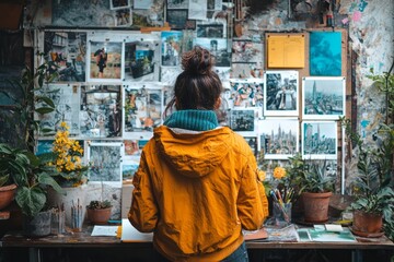 Obraz premium A person is creating a vision board for their new career path, filled with inspiring images and goals