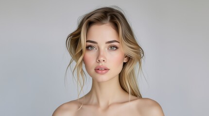 Fototapeta premium Sexy woman with glowing skin and natural makeup. Perfect beauty girl face. Natural beauty. Beautiful young woman with clean fresh skin. Face care, Facial treatment, cosmetology, beauty and spa.