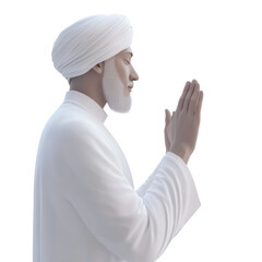 Prayerful Reflection: 3d Man in White Thobe and Turban