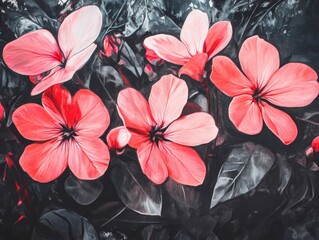 Obraz premium Vibrant red and pink flowers in a close-up view, with soft focus in the background to emphasize their beauty.