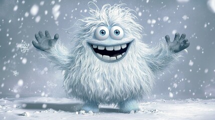 Obraz premium Joyful yeti snowy scene winter holiday greeting card