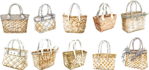 straw bag watercolor clipart