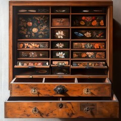 Antique Wooden Cabinet with Flower Paintings