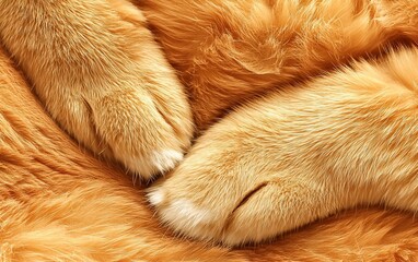 Obraz premium Close-up of orange cat paws and fur.
