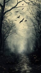Obraz premium Dark Forest Path: A Moody Landscape