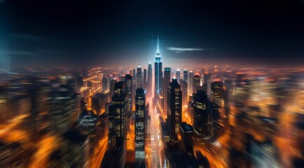 Fototapeta premium Cyber Digital City. A modern city skyline at night. Future urban landscape. Future city skyscrapers. Cyber photo of future city view of modern big skyscrapers.