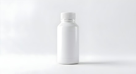 Minimalist white bottle in a clean setting, ideal for modern product photography. Sleek white bottle with a silver cap, presented on a sterile background for unbranded designs