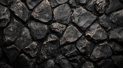 Fototapeta premium Dark stone wall texture, rough surface, close-up, background design, construction