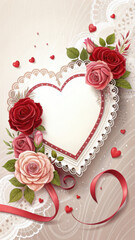 Beautiful heart shaped frame adorned with roses and hearts, perfect for expressing love