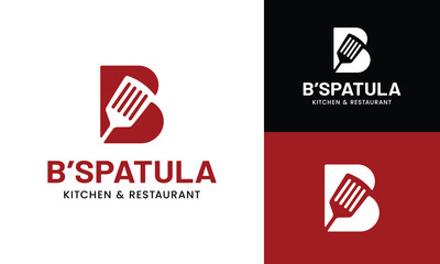 Letter Initial B Spatula Logo Design Template. Suitable for Restaurant Kitchen Bistro Cafe Catering Eatery Grill Barbeque or Chef Cook Kitchener Food Blogger Business Brand Company Logo Design