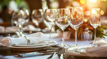 Fototapeta premium Round banquet table ready for guests, AI generated image