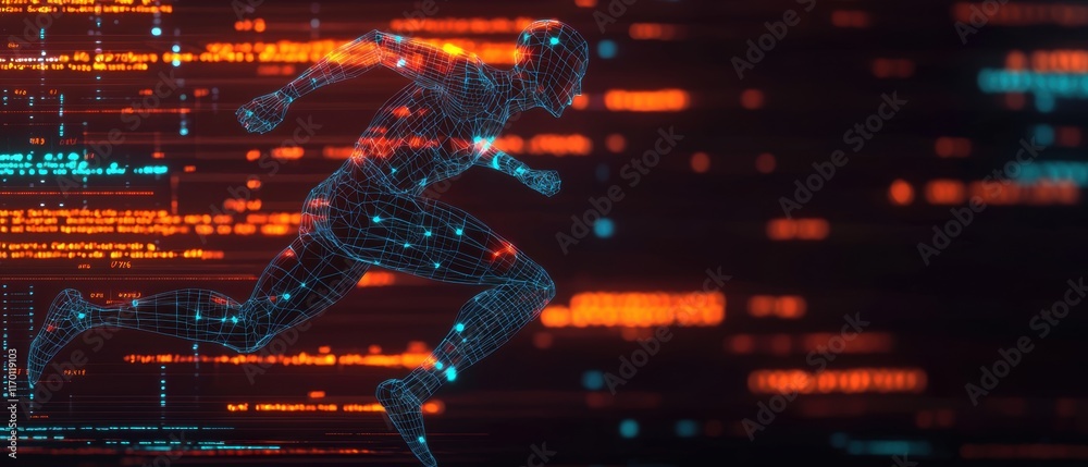 Fototapete dynamic digital runner with futuristic neon visual elements