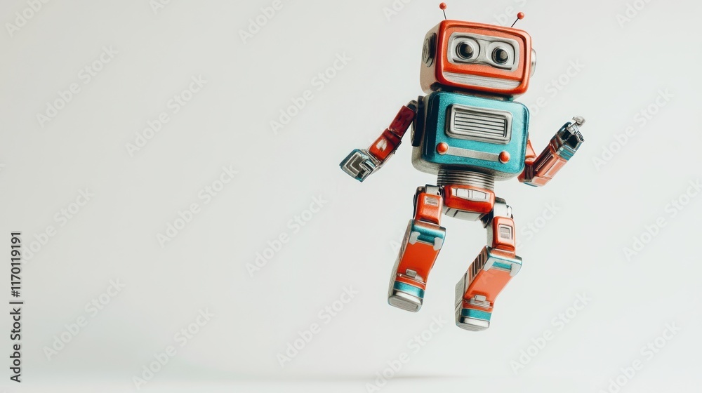 Poster A colorful, retro-style robot appears to be floating against a plain background.