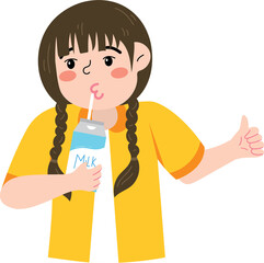 Child Girl Holding a Glass of Milk for Nutrition