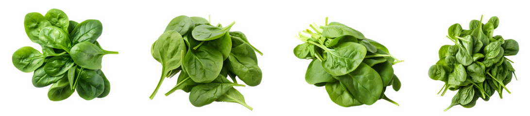spinach, fresh greens, leafy vegetables, healthy food, organic produce isolated on a transparent PNG background, white background , cut out, Generative Ai