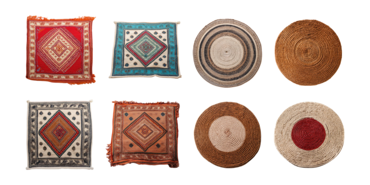 Colorful Textured Cushions on Transparent Background