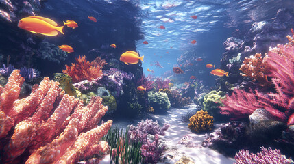 Obraz premium breathtaking coral reef scene with vibrant tropical fish swimming gracefully