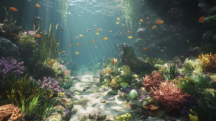 breathtaking coral reef with vibrant tropical fish swimming gracefully