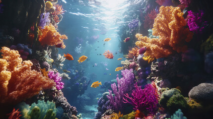 Naklejka premium Breathtaking underwater scene of vibrant coral reef with colorful fish