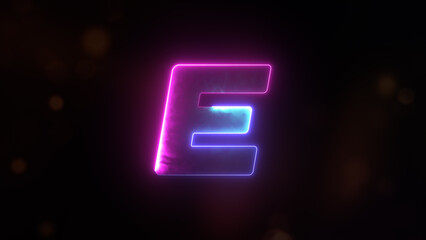Glowing neon capital Latin letter alphabet E. Neon futuristic effect. Trendy glow lighting. Educational concepts