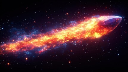 Fiery spaceship or comet blazing through space.