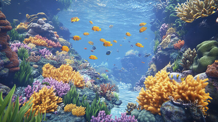 Obraz premium vibrant coral reef scene filled with colorful tropical fish swimming gracefully