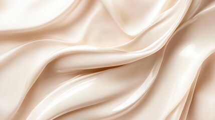 Obraz premium Beige Silk Drapery Background with Blurry Cosmetics and Fluid Texture for Beauty