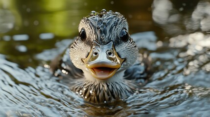Fototapeta premium Closeup of an Adorable Duckling in Water