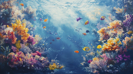 Naklejka premium vibrant coral reef scene filled with colorful marine life and plants
