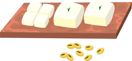 llustrated dish of fresh tofu cubes garnished
