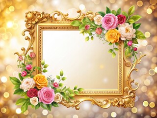 Naklejka premium Luxury gold floral frame mockup, ideal for elegant invitations or wedding announcements. Blank space awaits your creativity.